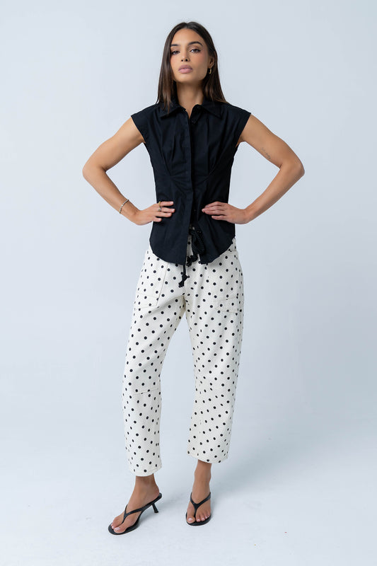 Remi Pleated Button Up in Black