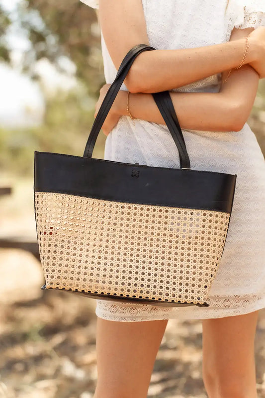 Ellie Wicker Tote in Black - FINAL SALE
