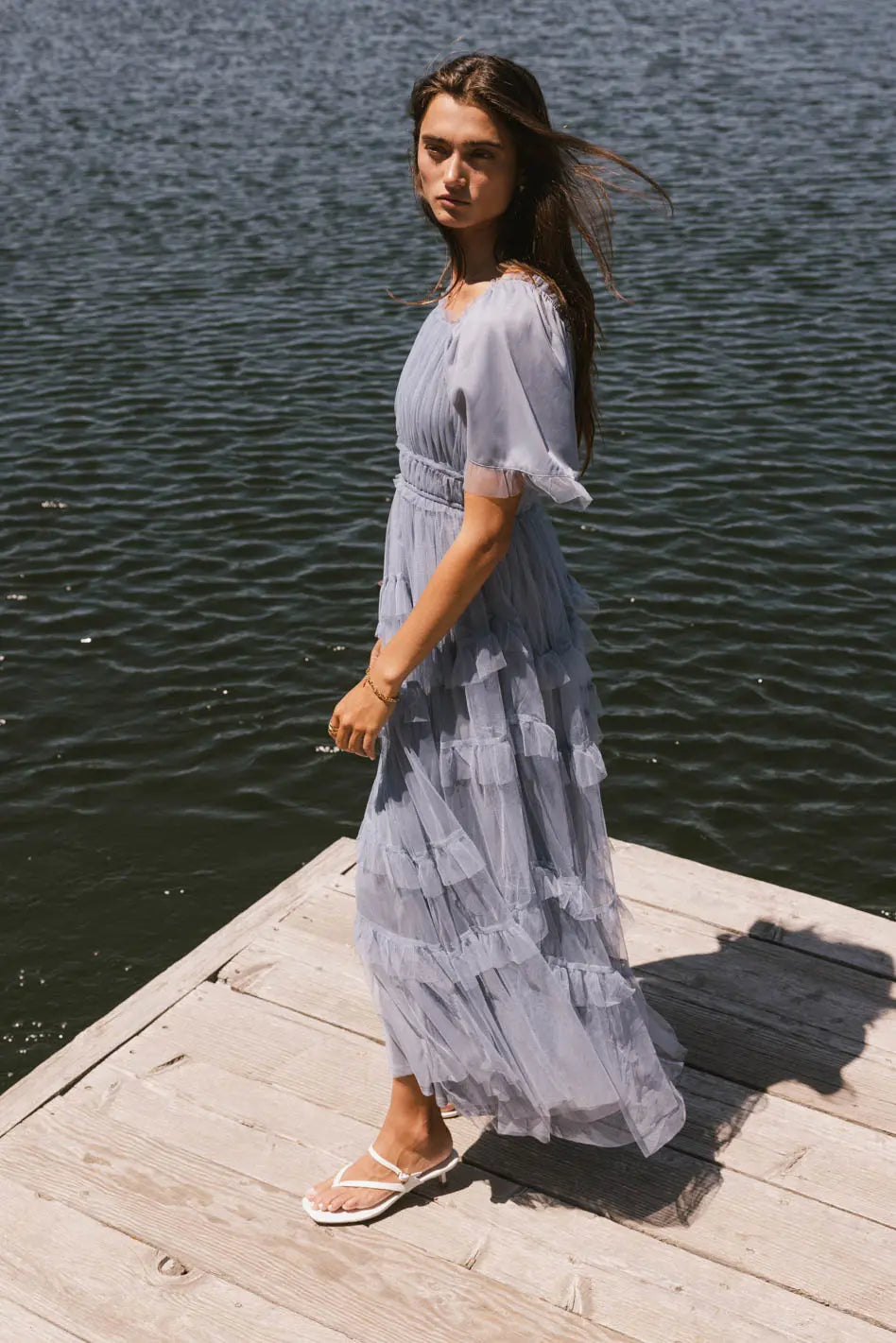Eugena Ruffled Maxi Dress in Blue - FINAL SALE