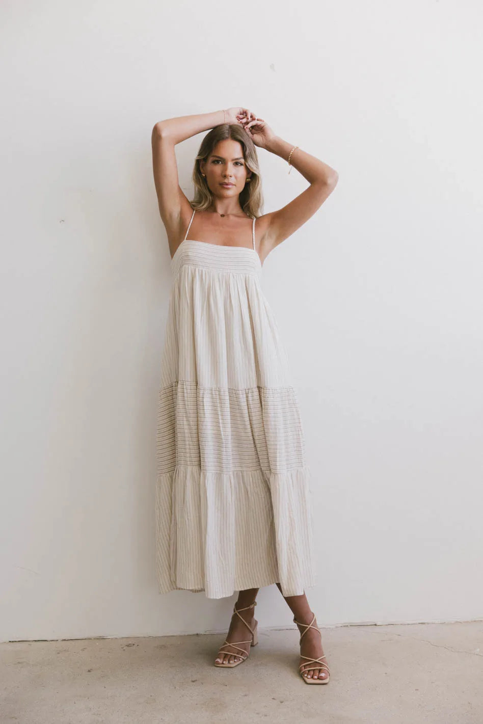 Demi Striped Midi Dress in Natural - FINAL SALE