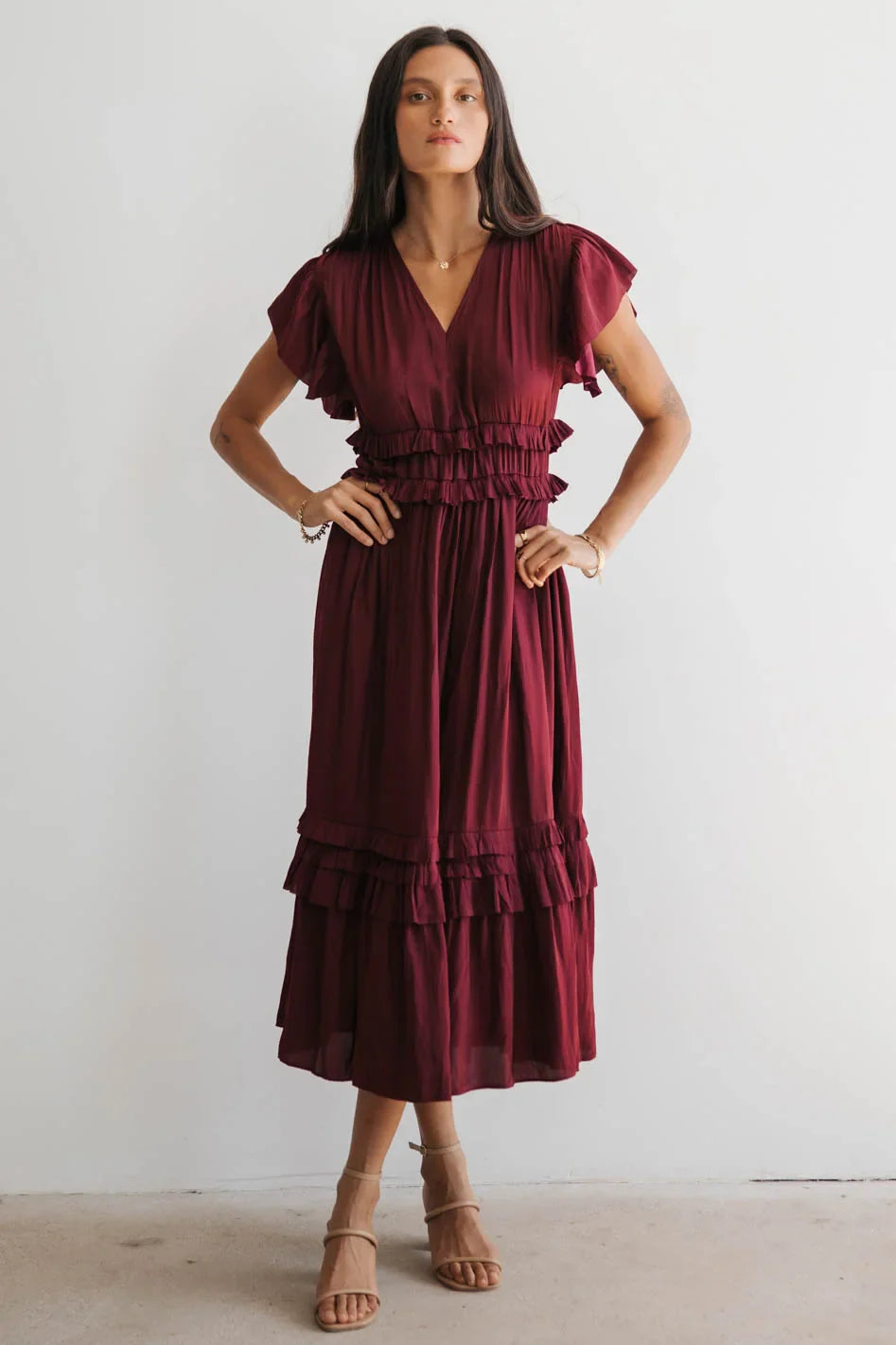 Willa Ruffle Dress in Burgundy - FINAL SALE