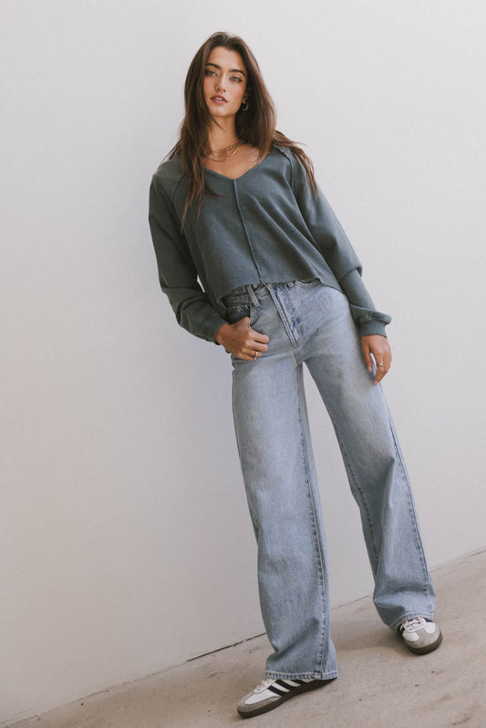 Exposed Seam Sweatshirt in Teal - FINAL SALE
