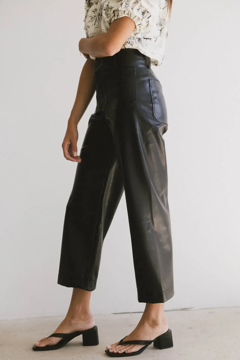 Sadie Wide Leg Pants in Black Leather - FINAL SALE