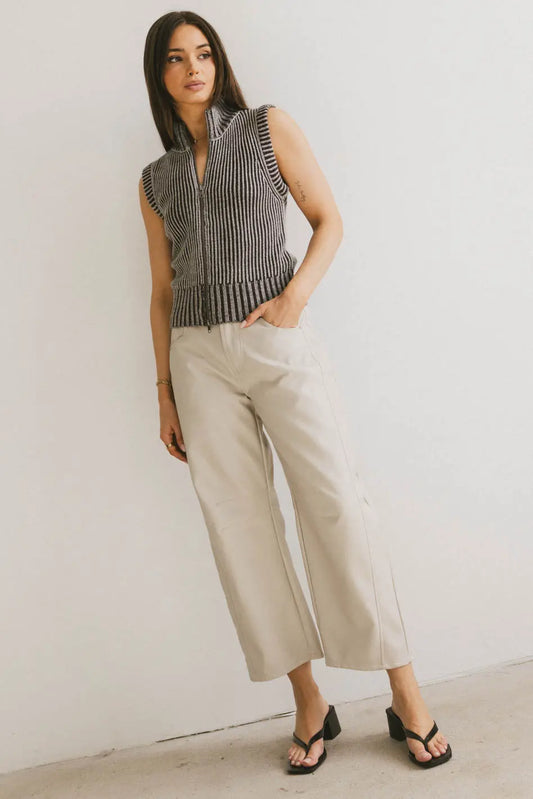 Langston Vegan Leather Barrel Jeans in Sand - FINAL SALE