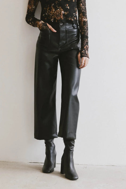 Sadie Wide Leg Pants in Black Leather - FINAL SALE