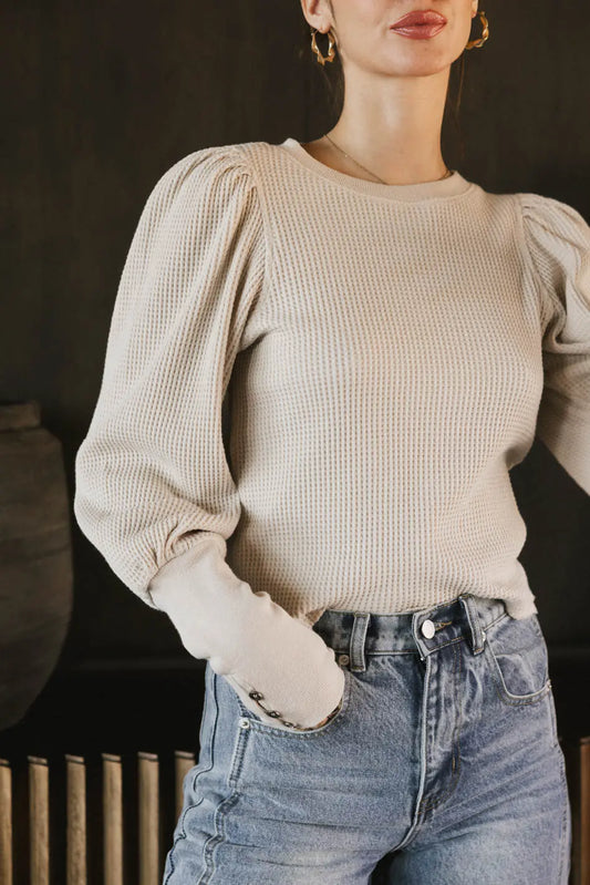 Lettie Waffle Knit Top in Cream - FINAL SALE
