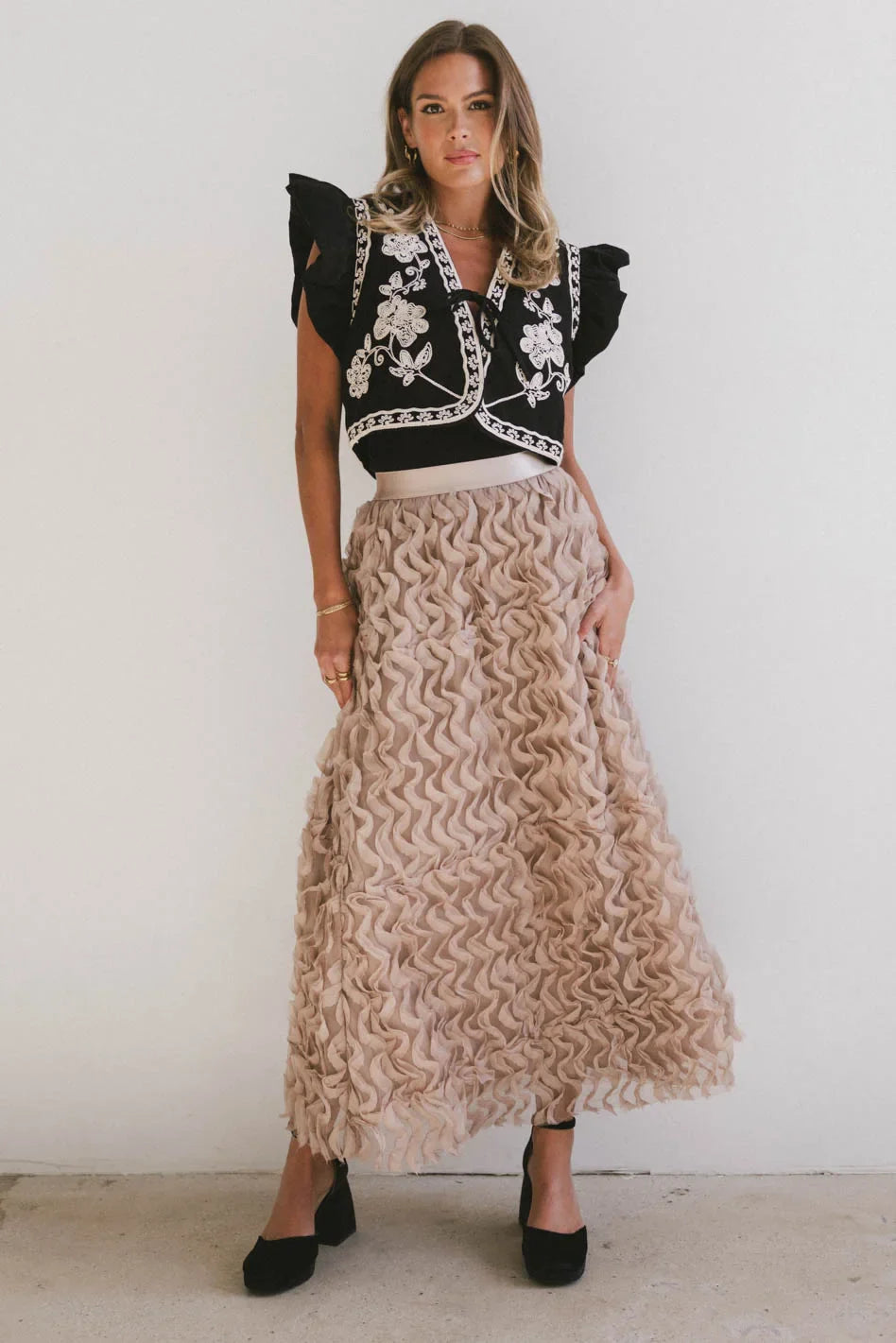Damaris Embroidered Vest in Black - FINAL SALE