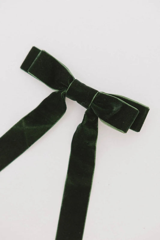 Double Loop Velvet Bow in Green - FINAL SALE