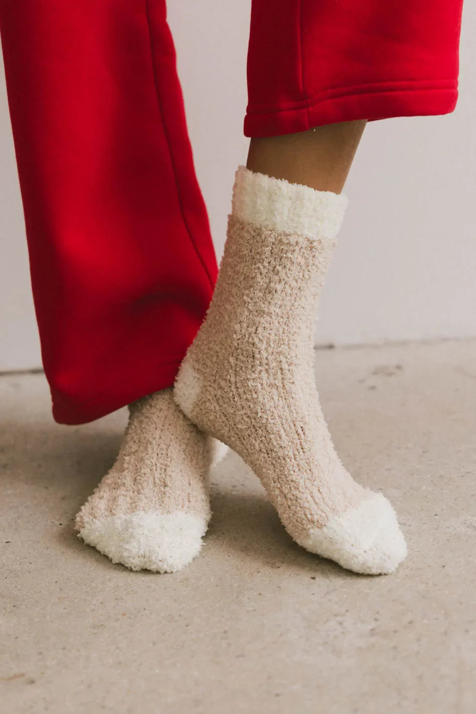 Fuzzy Contrast Socks in Beige - FINAL SALE