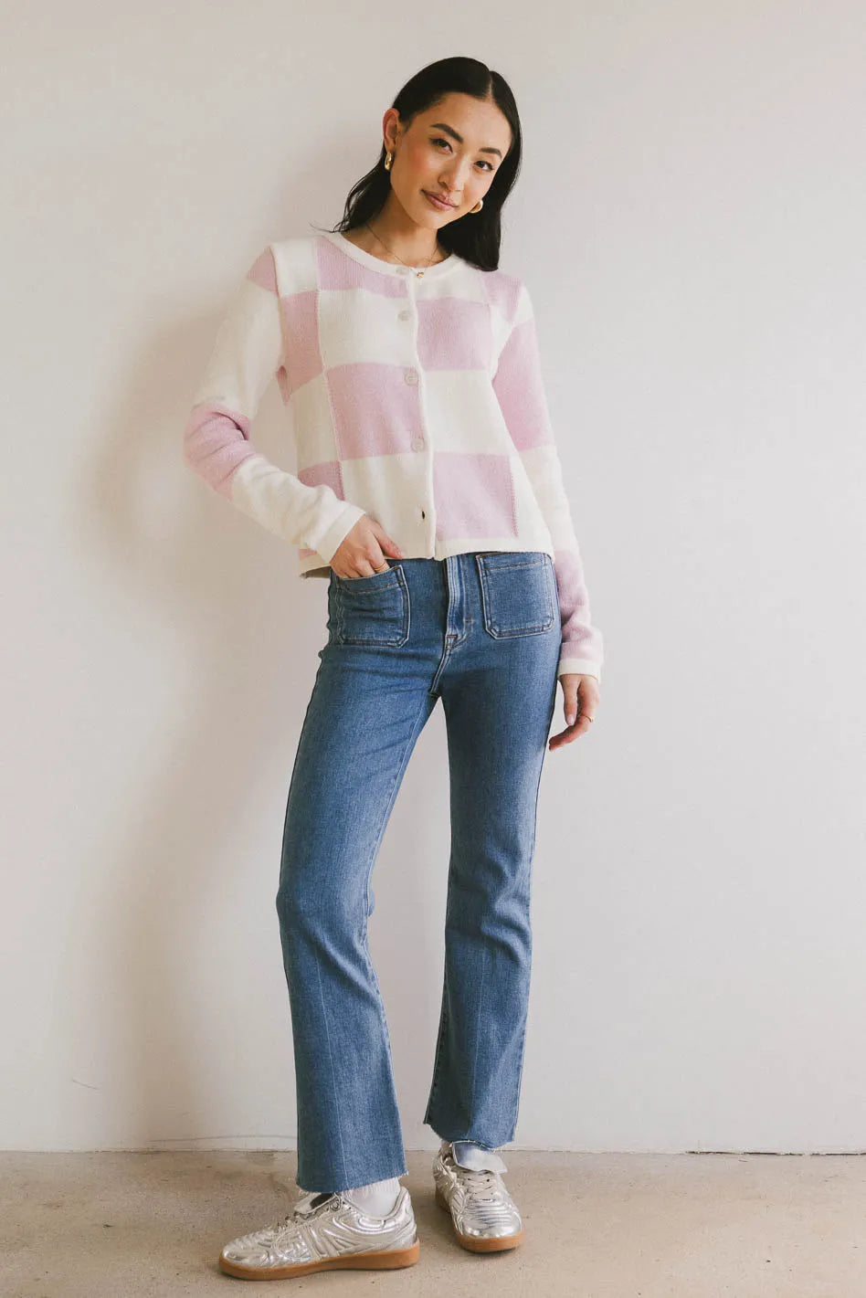 Sia Checkered Cardigan in Pink - FINAL SALE
