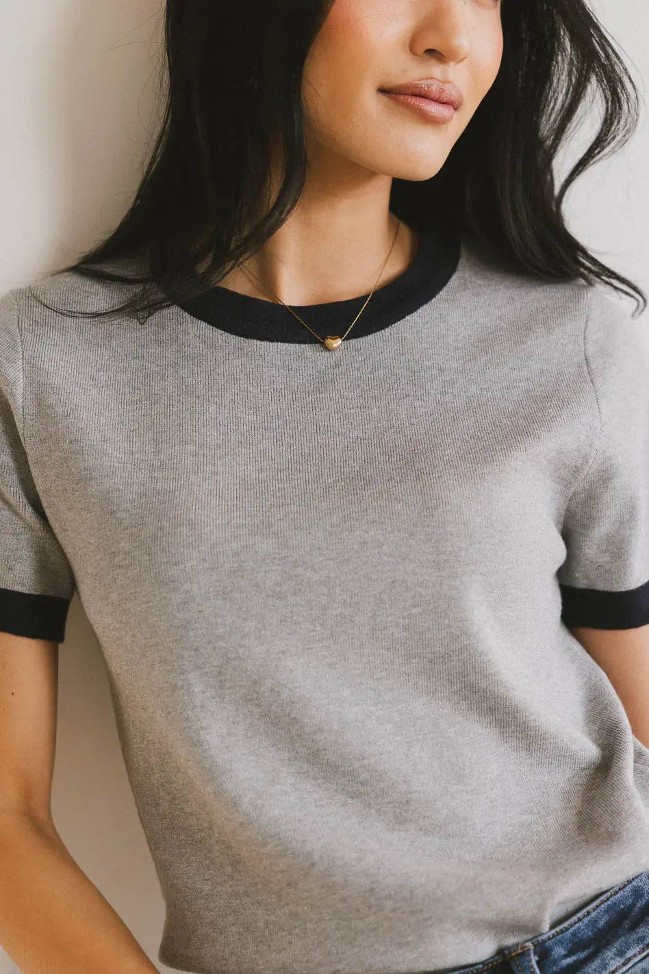 Maddie Ringer Sweater Top in Grey