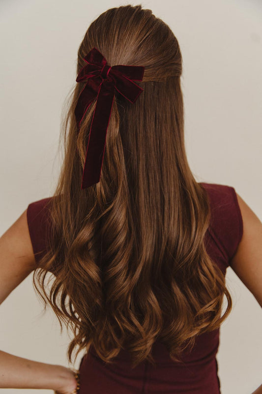 Velvet Bow Hair Clip in Wine - FINAL SALE