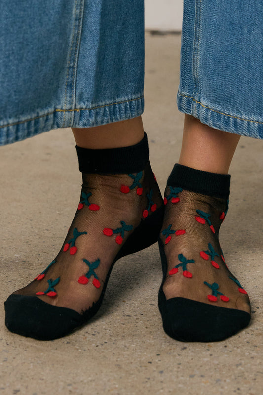 Sheer Cherry Socks in Black