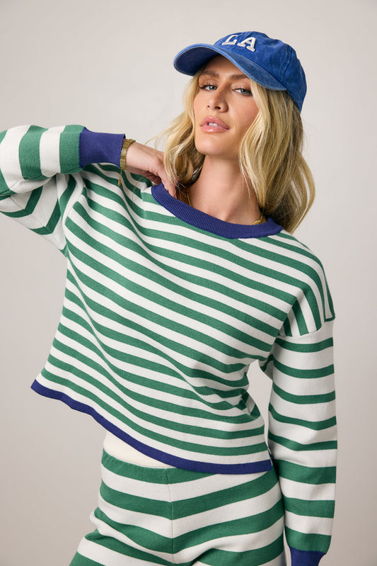 Keaton Striped Top in Green - FINAL SALE