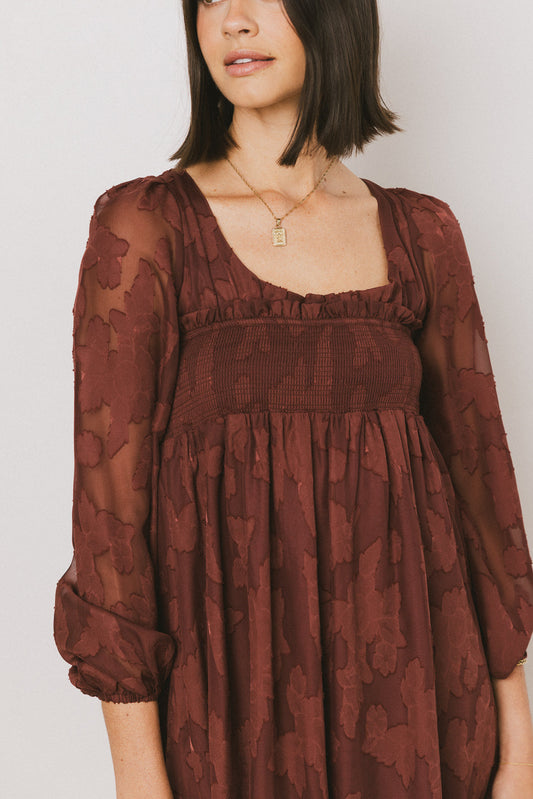 Miles Smocked Mini Dress in Red-Brown - FINAL SALE
