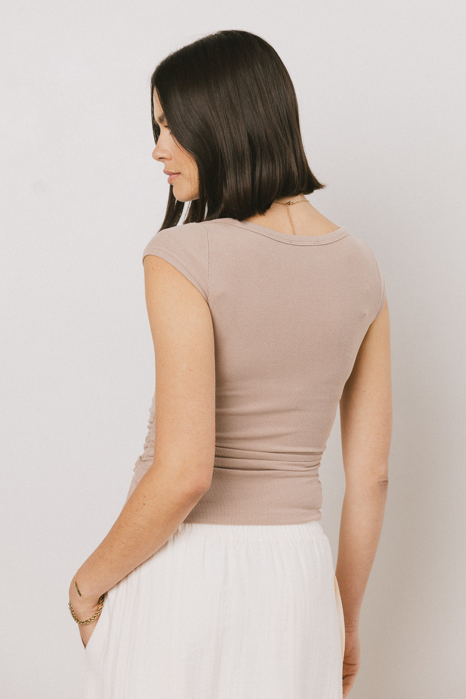 Leia Cap Sleeve Basic Top in Taupe - FINAL SALE