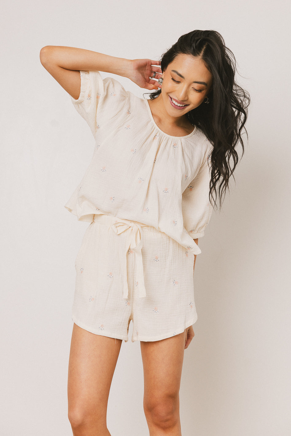 Elia Floral Shorts in Beige - FINAL SALE