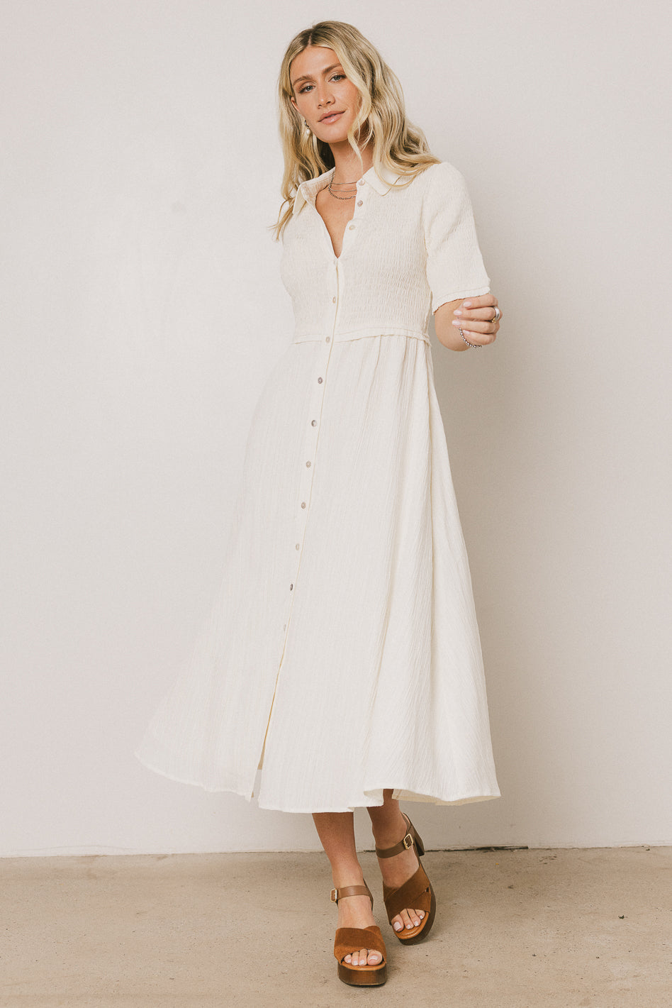 Nicole Smocked Maxi Dress in Cream - FINAL SALE