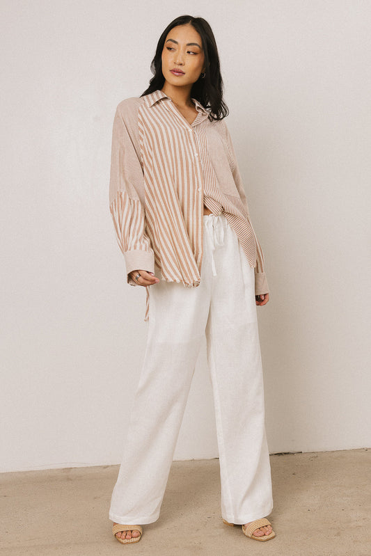 Gia Striped Button Up in Taupe - FINAL SALE