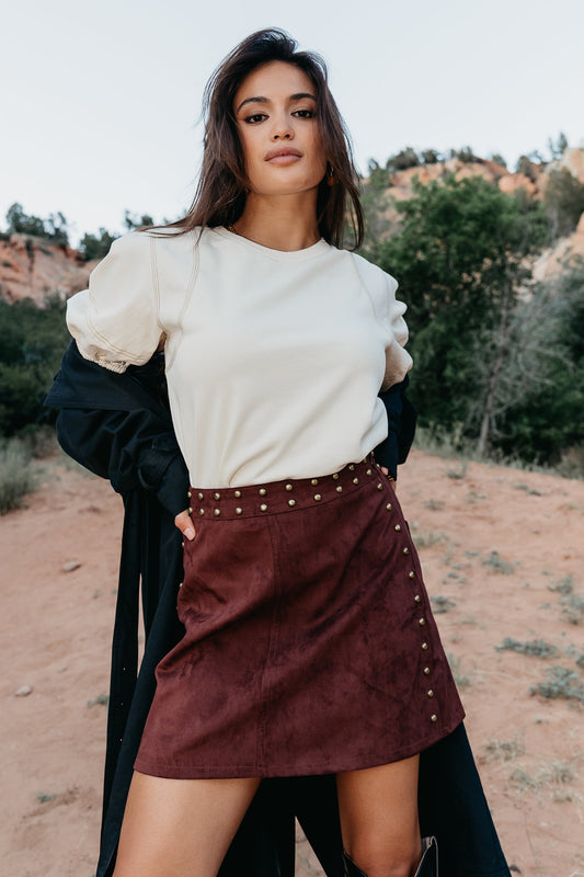 Kori Studded Mini Skirt in Burgundy - FINAL SALE