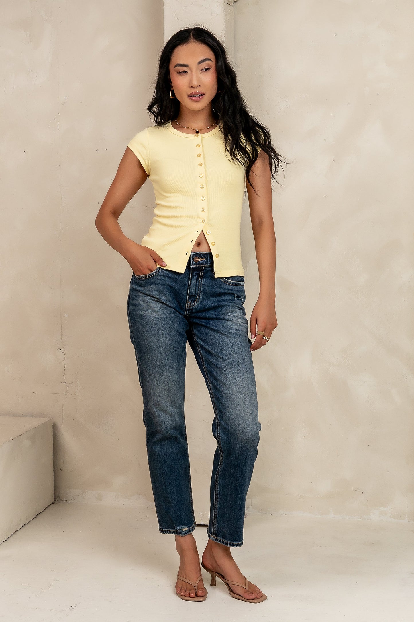 Vestia Button Up Tee in Yellow
