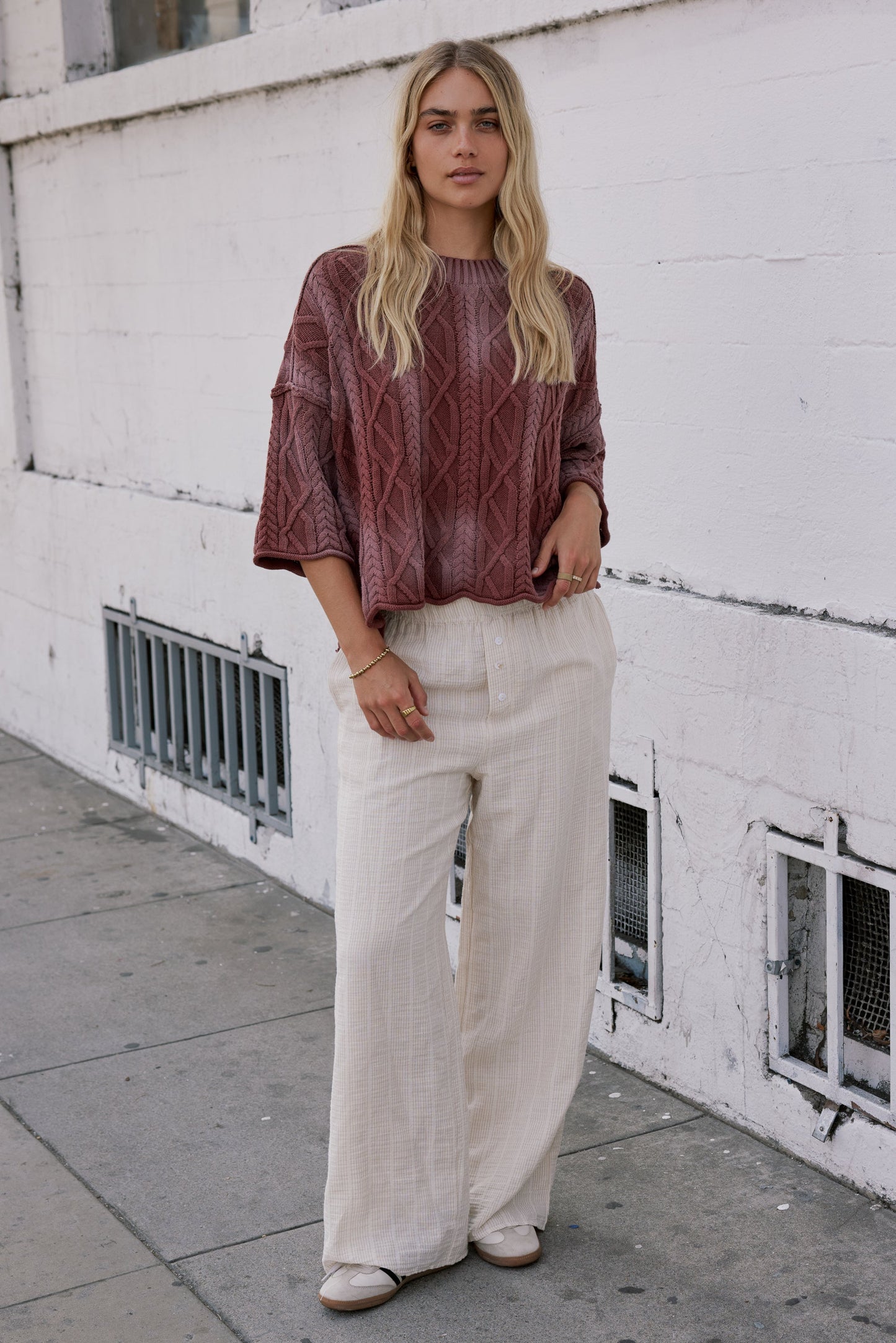 Raegan Cable Knit Sweater in Burgundy - FINAL SALE