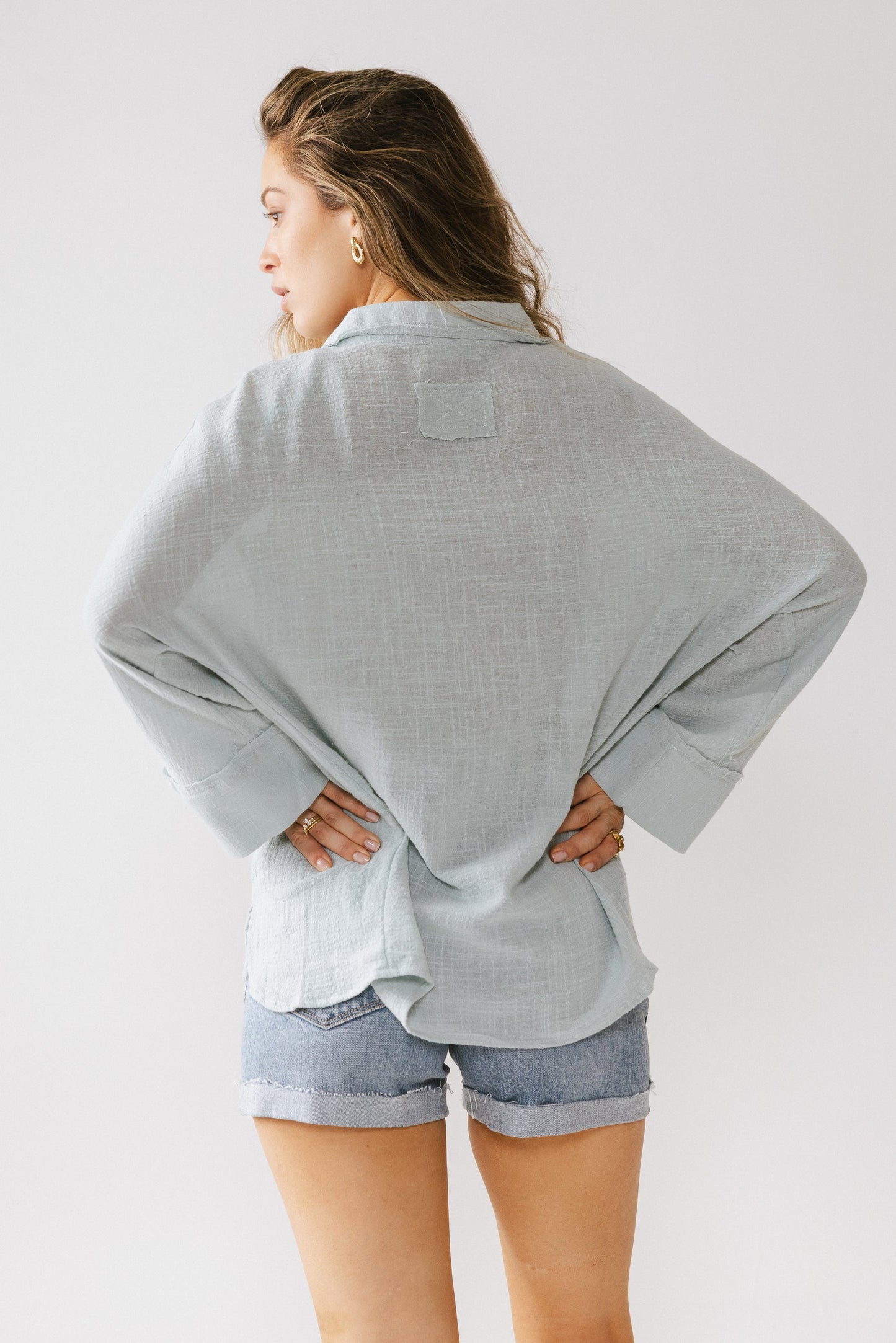 Lucie Linen Button Up in Blue - FINAL SALE