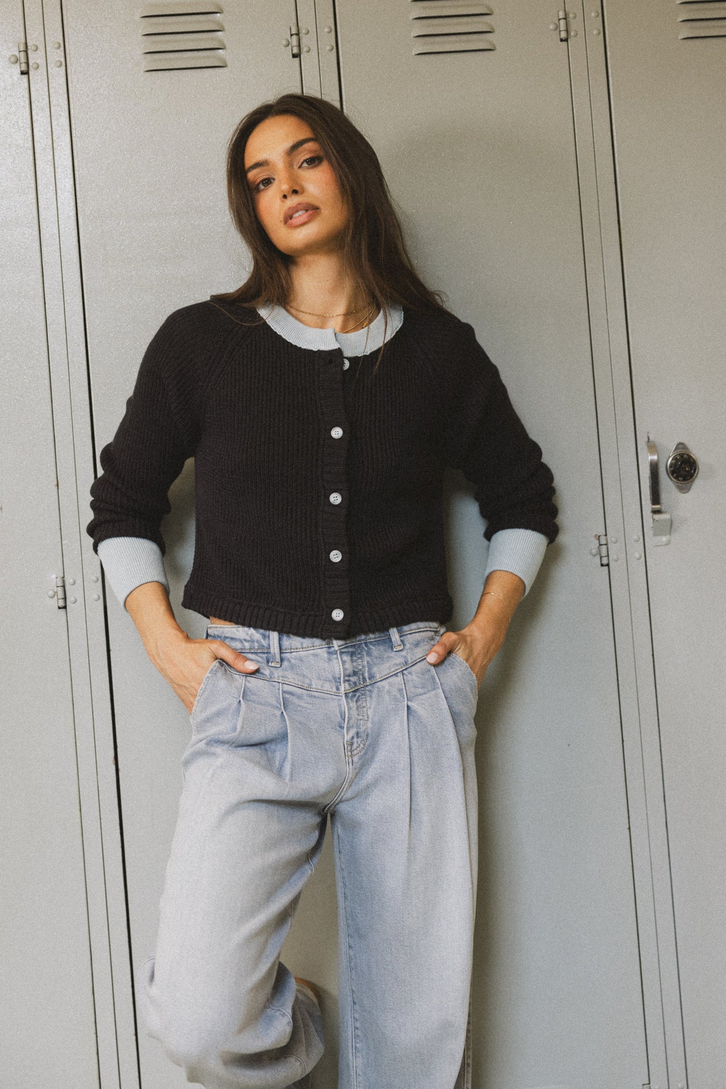 Ella Contrast Cardigan in Navy - FINAL SALE