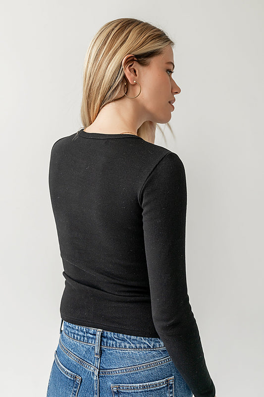 Mia Button Up Top in Black - FINAL SALE