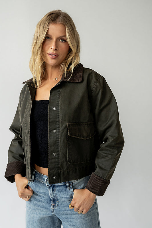 Krue Contrast Jacket in Olive - FINAL SALE