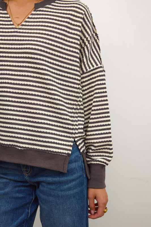 Wells Striped Top in Charcoal