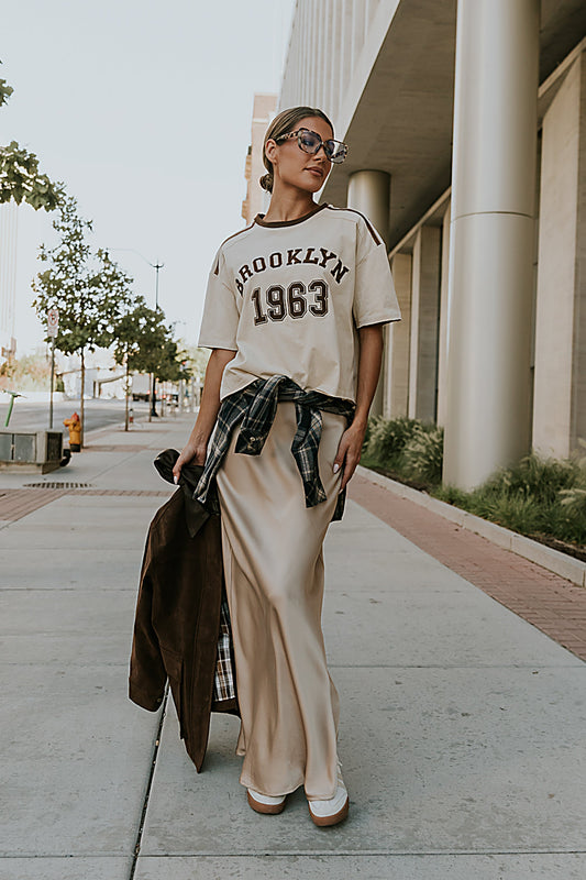 Robbin Satin Maxi Skirt in Tan - FINAL SALE