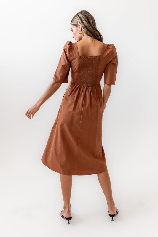 Paisley Smocked Midi Dress in Rust - FINAL SALE