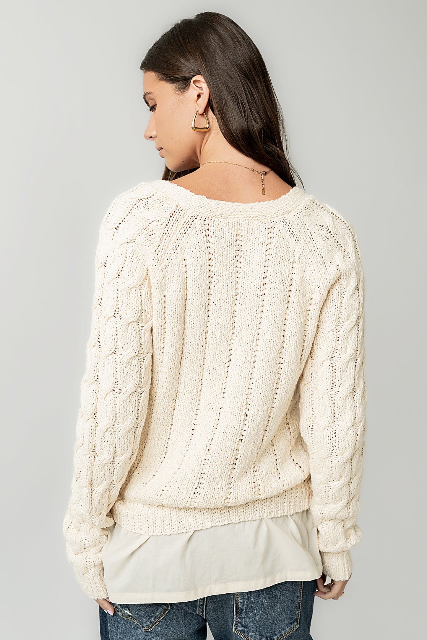 Zeke Cable Knit Sweater in Cream