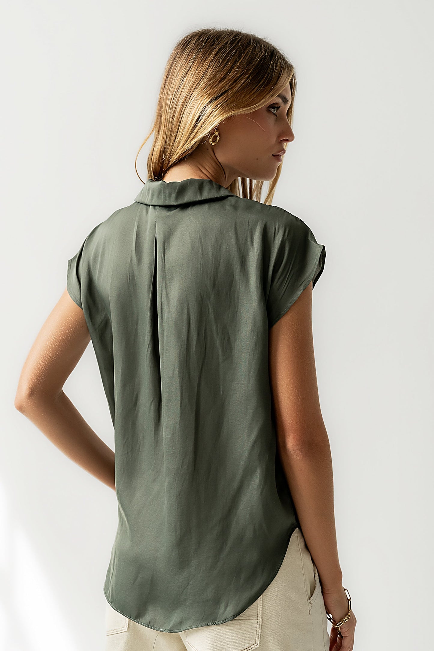 Poppy Collared Blouse in Green - FINAL SALE