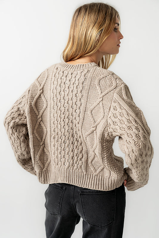 Noah Cable Knit Cardigan in Taupe - FINAL SALE