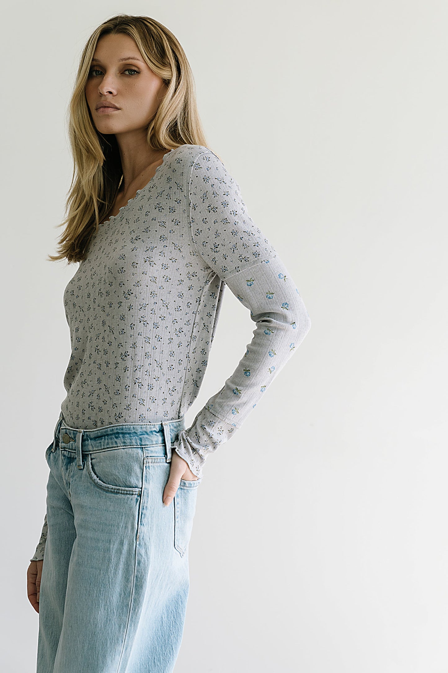 Mylo Floral Top in Heather Grey - FINAL SALE