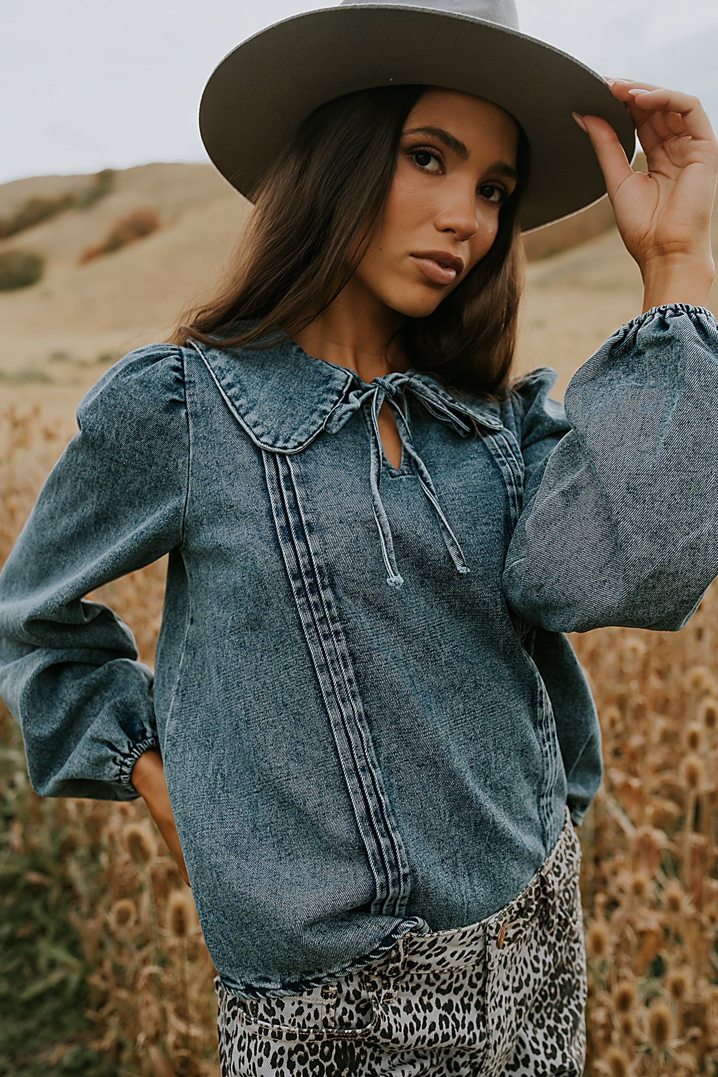 Monique Pleated Blouse in Indigo - FINAL SALE