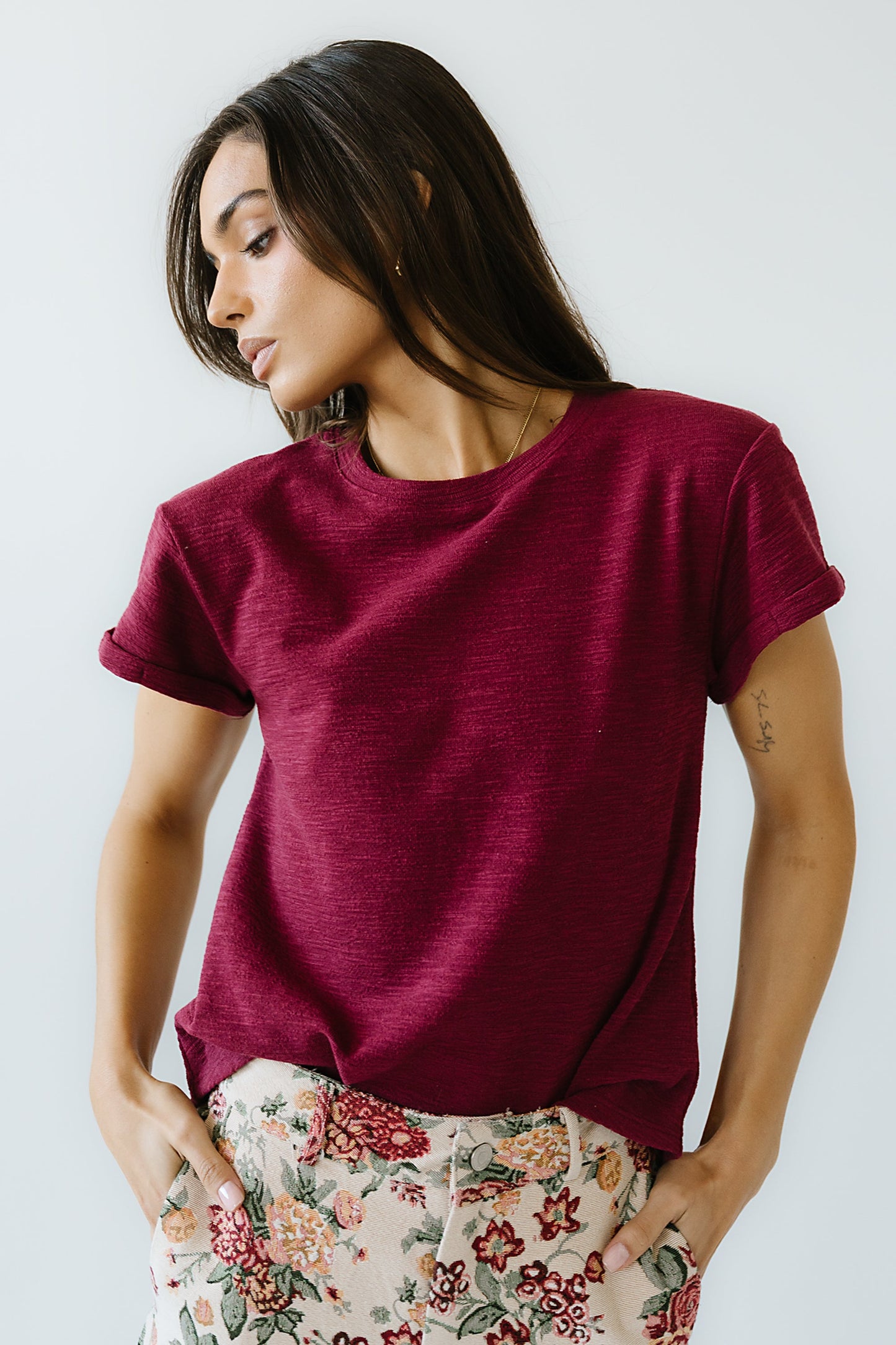 Selena Rolled Sleeve Shirt in Burgundy - FINAL SALE