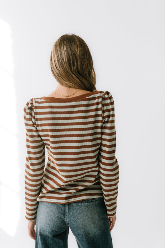 Kathy Waffle Knit Top in Brown