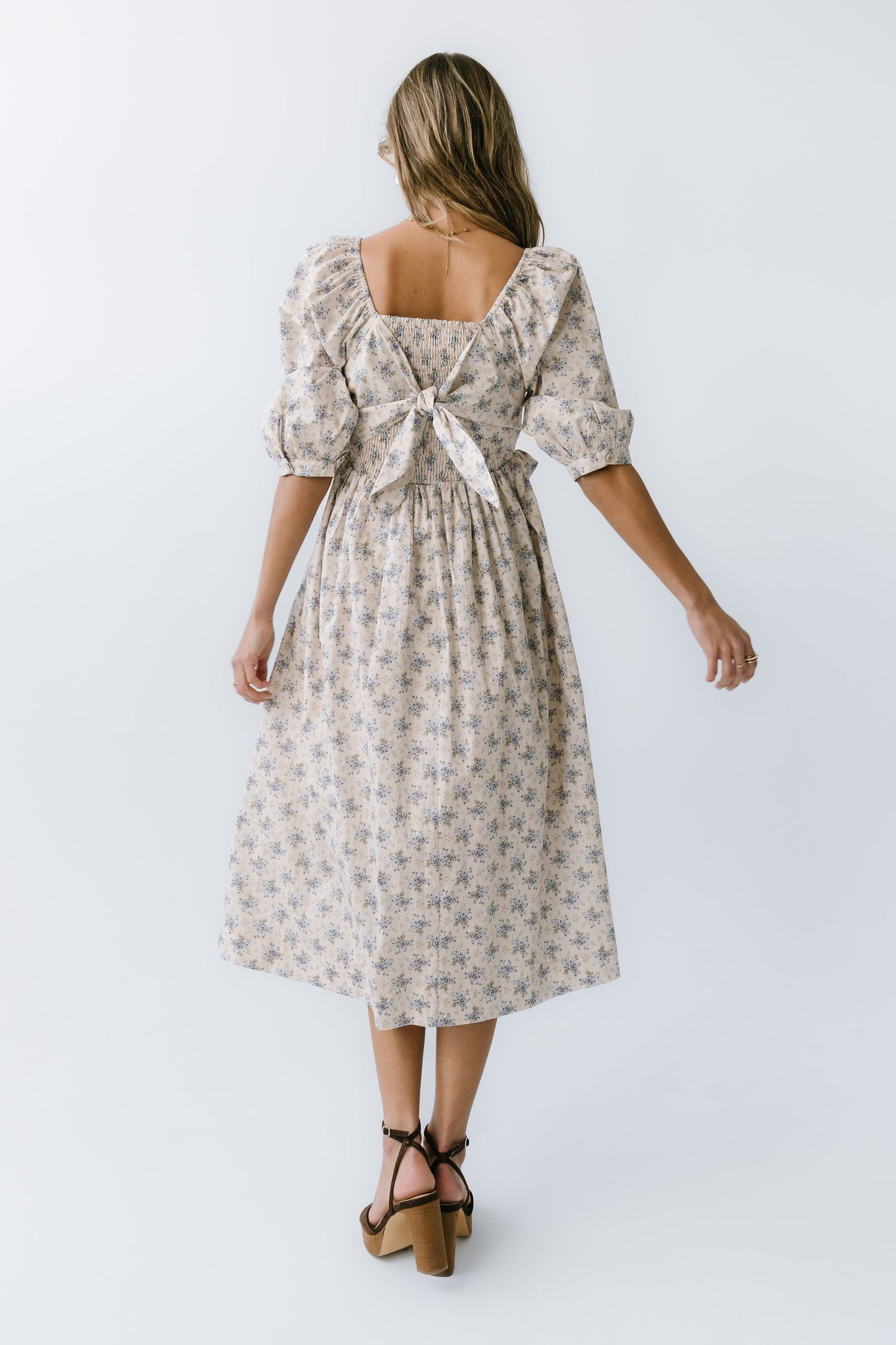 Gloria Floral Midi Dress in Ecru