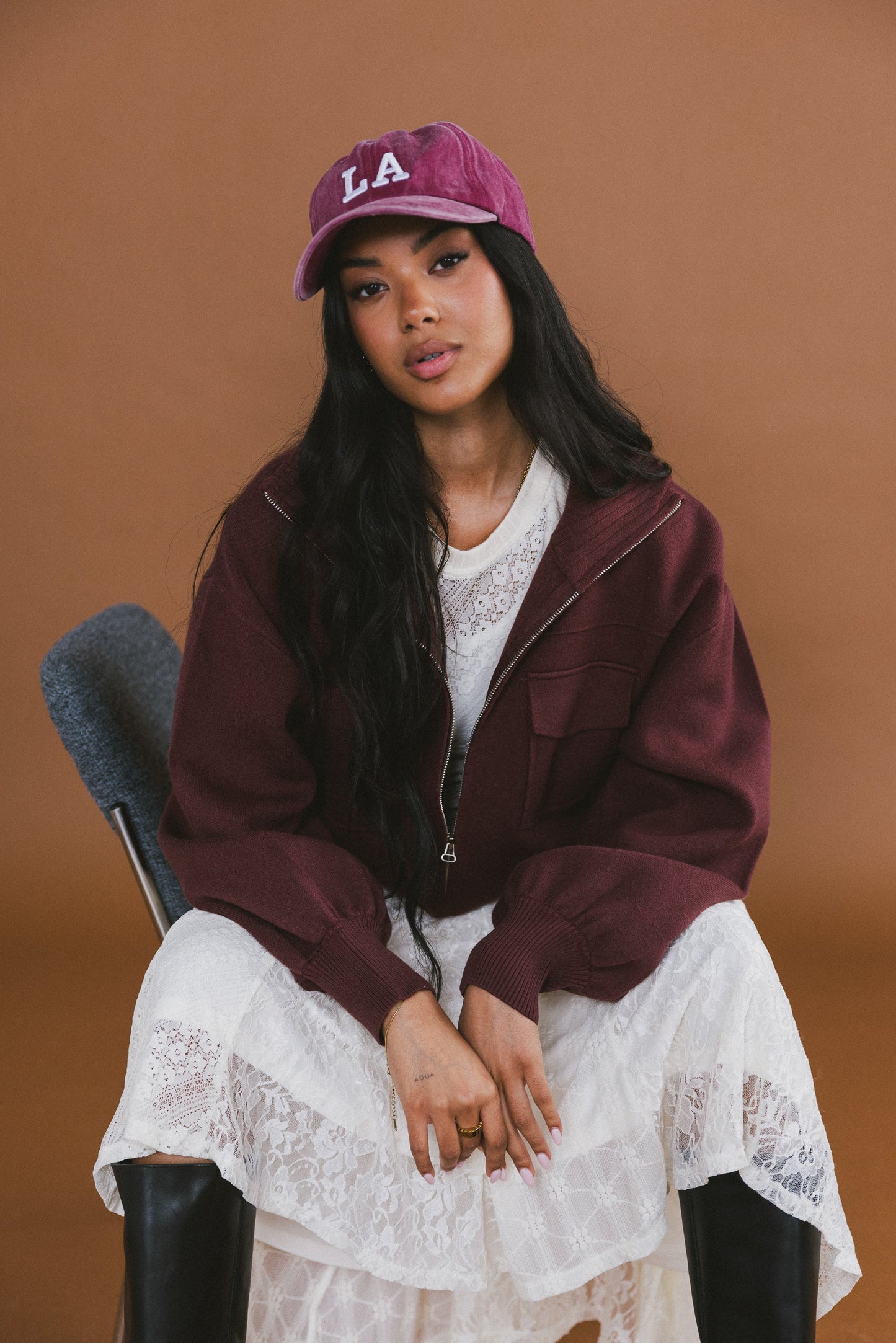 Markus Knit Bomber Jacket in Marsala