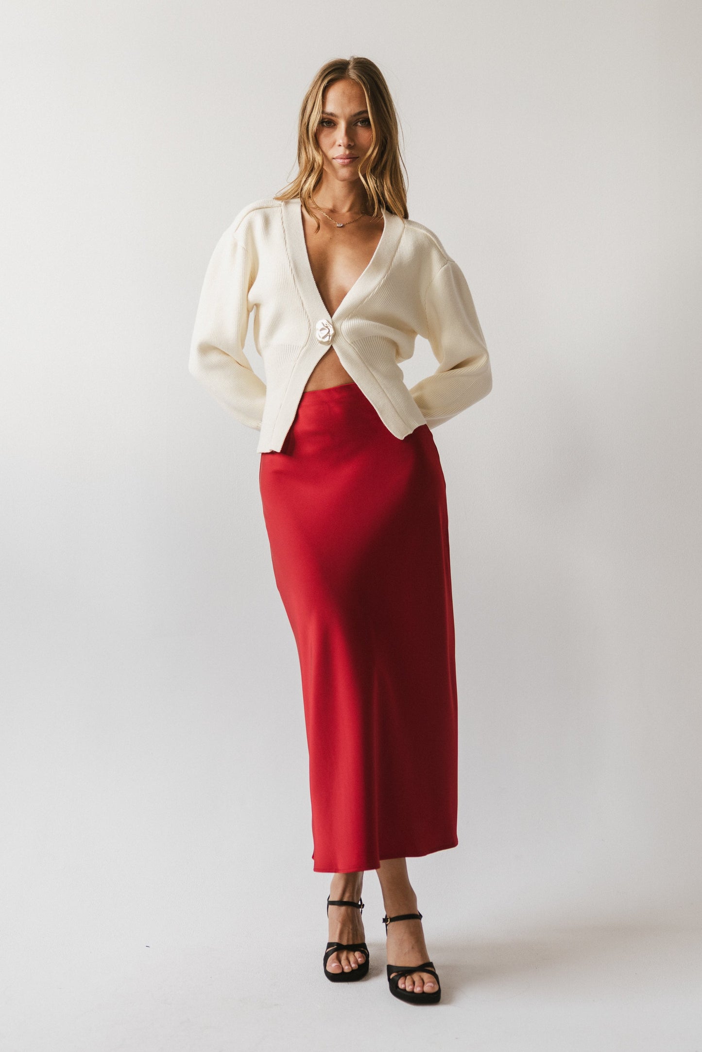 Tory Satin Maxi Skirt in Red-Brown - FINAL SALE