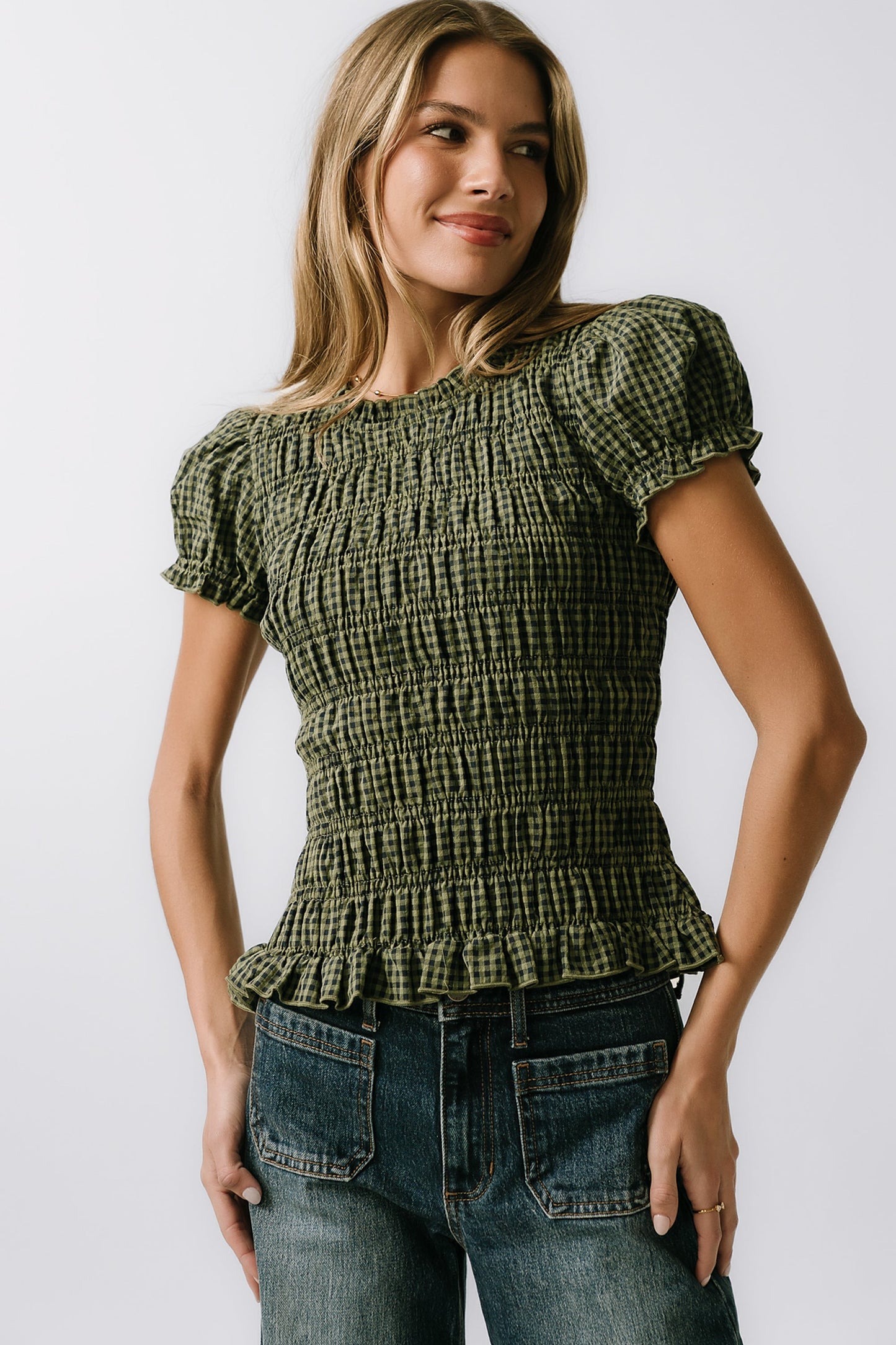 Ruth Smocked Top in Green - FINAL SALE