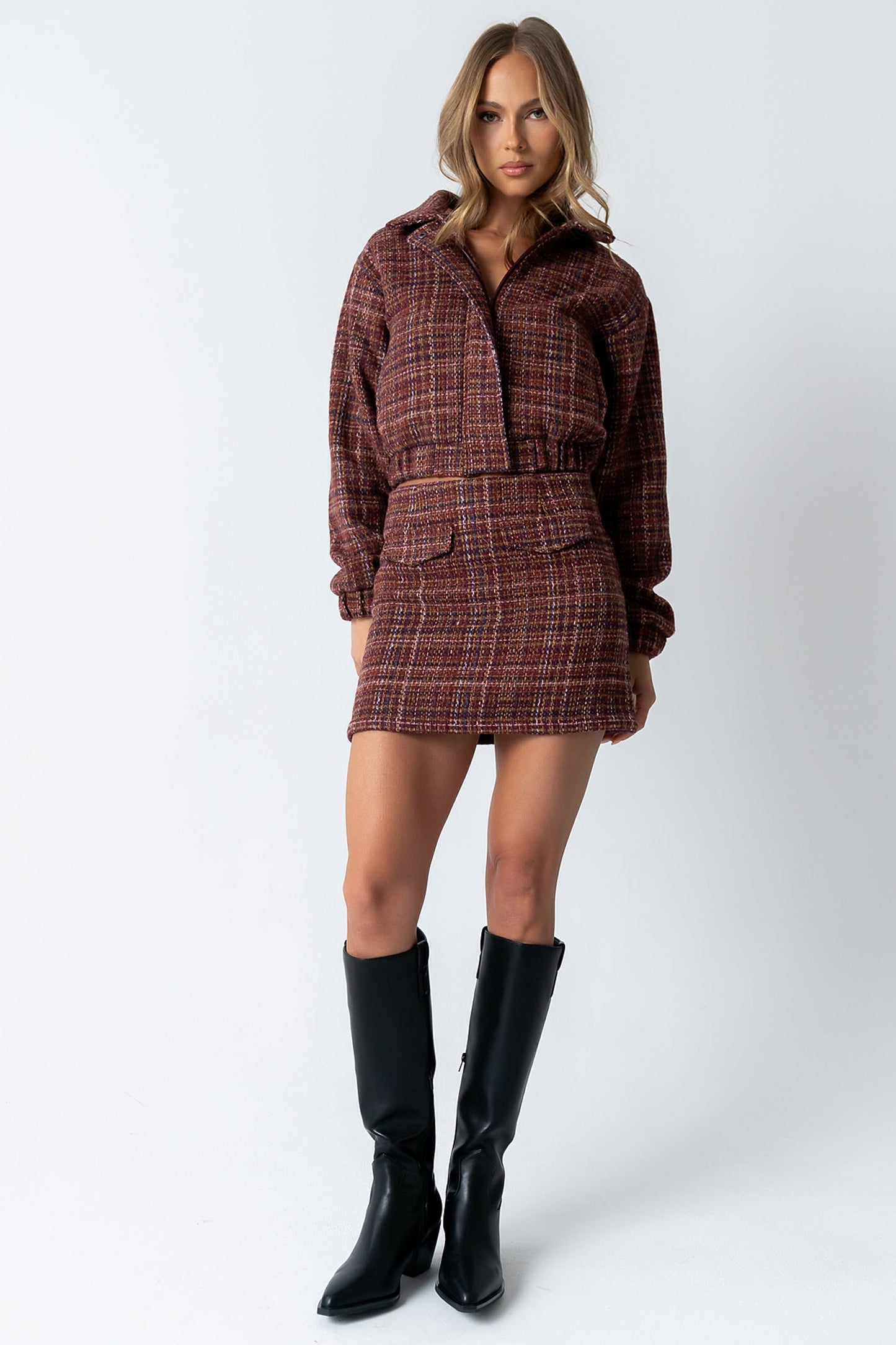 Finley Tweed Mini Skirt in Red