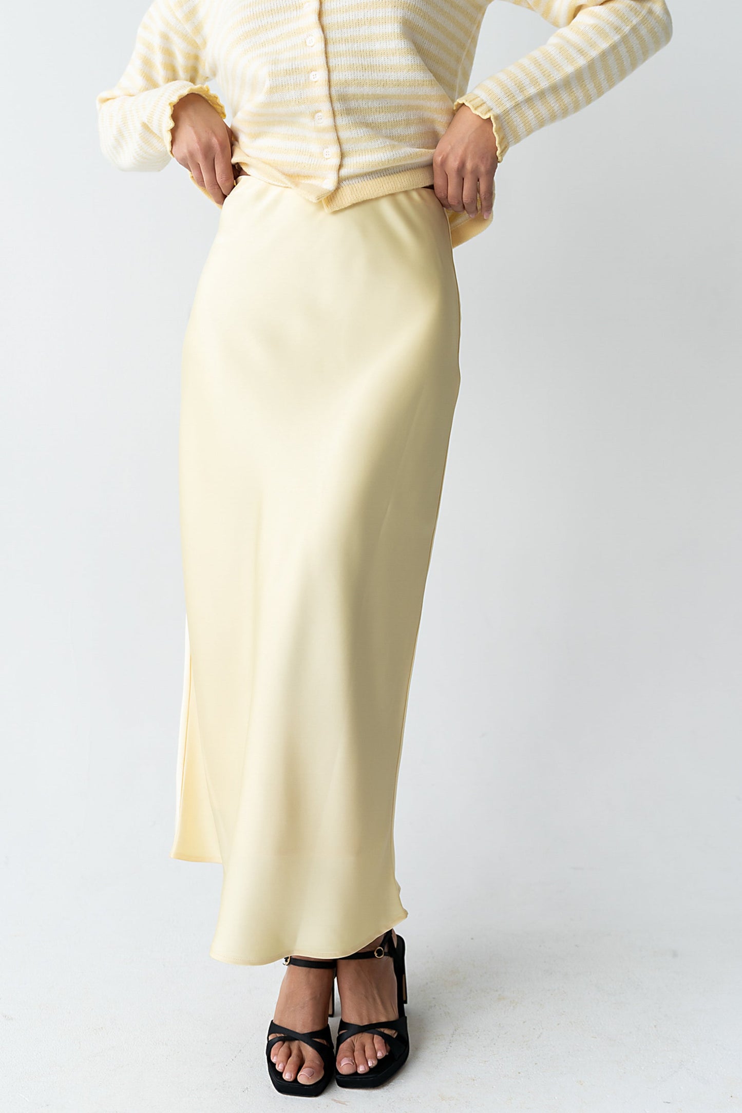 Tory Satin Maxi Skirt in Yellow