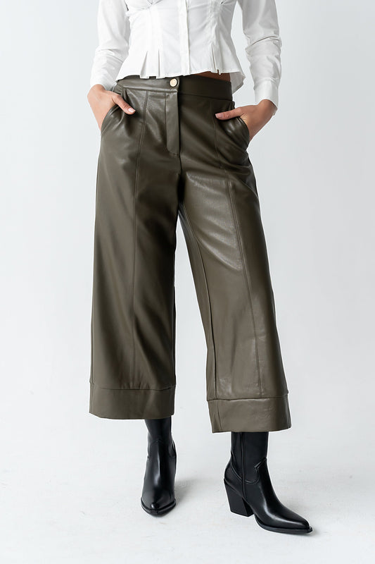 Ulani Vegan Leather Pants in Olive