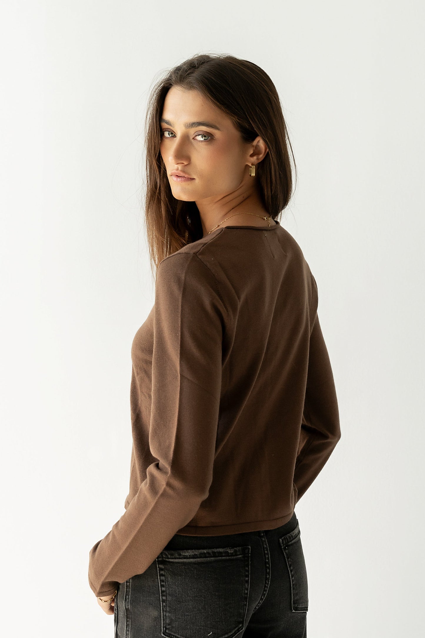 Maddy Button Up Cardigan in Brown
