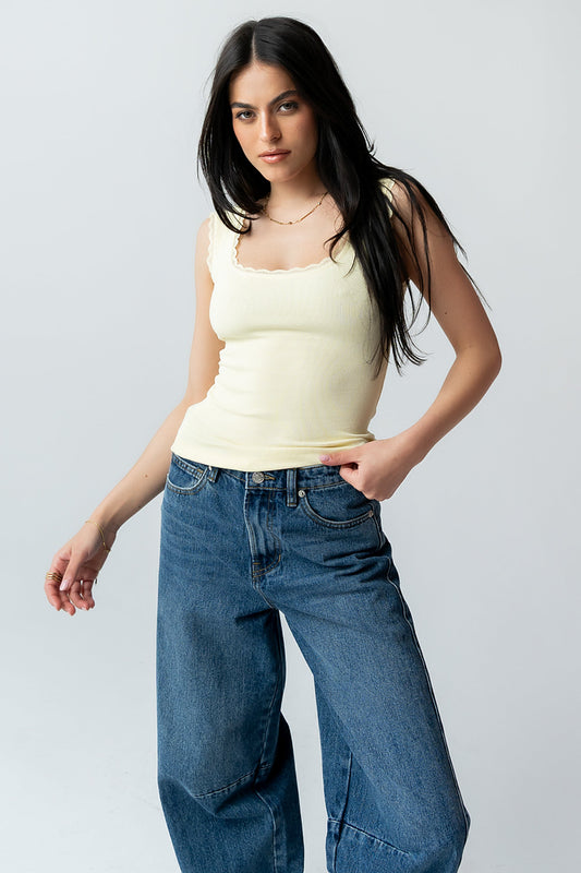 Sawyer Lace Trim Tank Top in Yellow