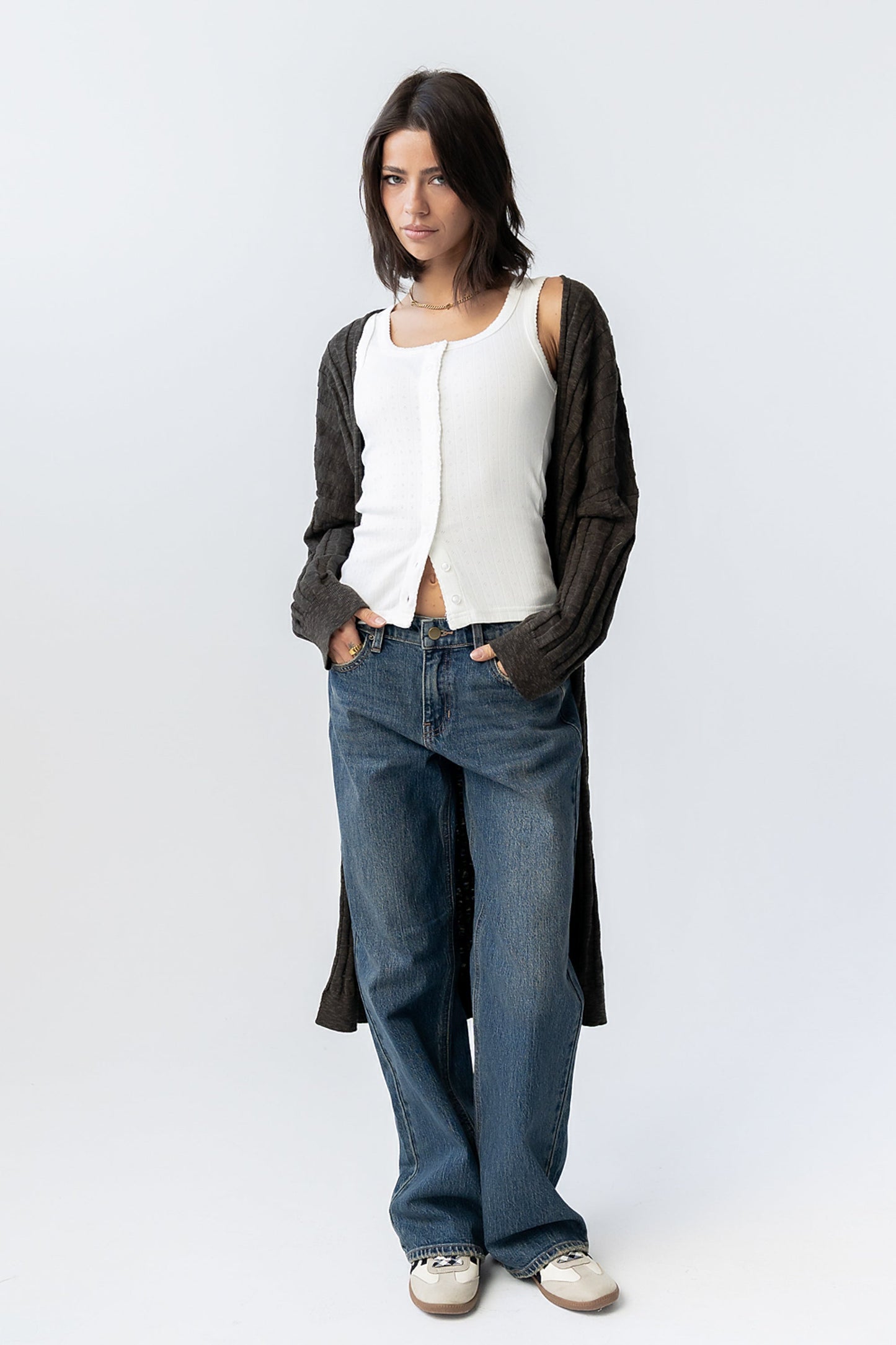 Eve Ribbed Duster in Olive